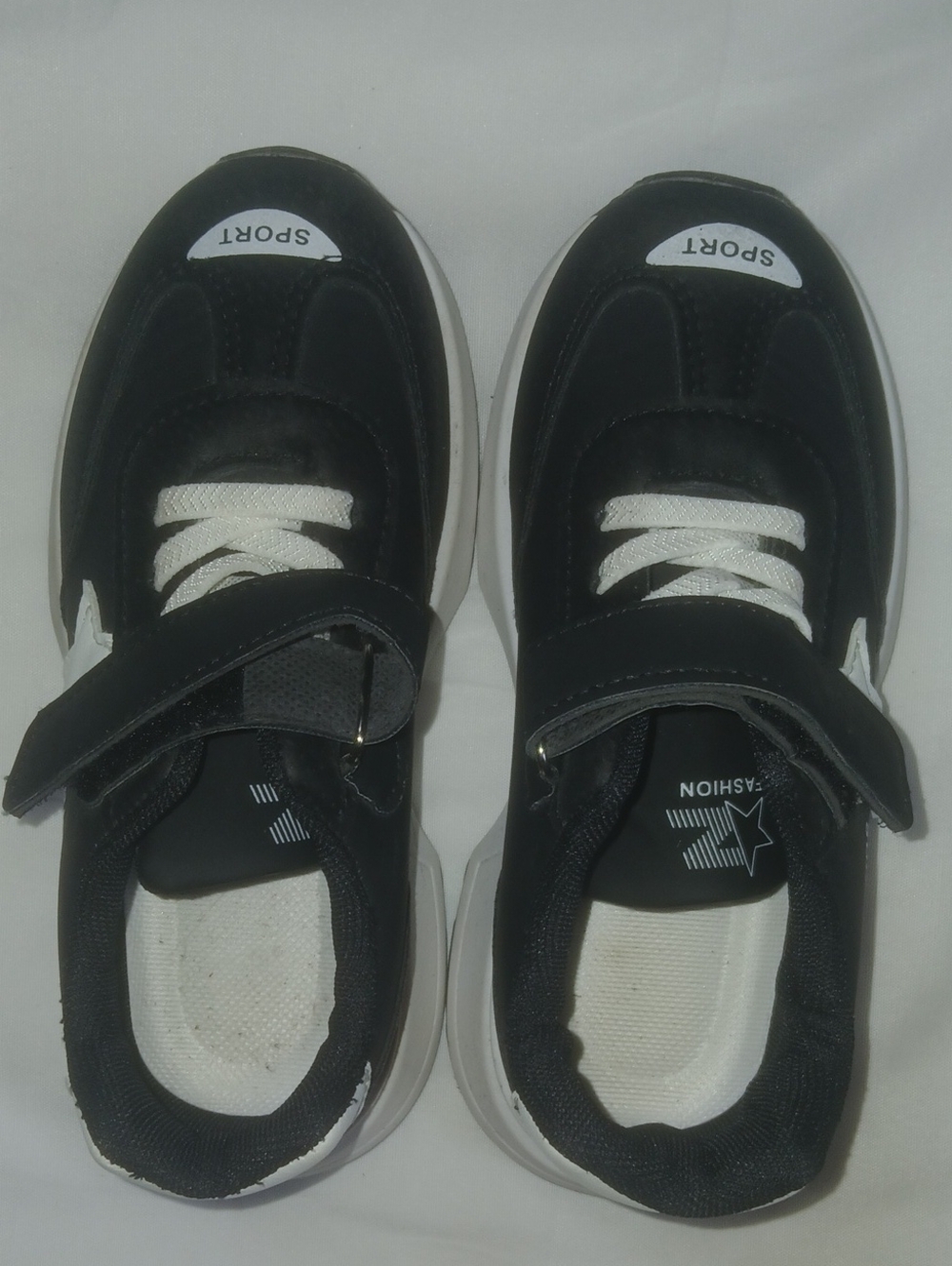 Kids Black and White Velcro Athletic Sneakers